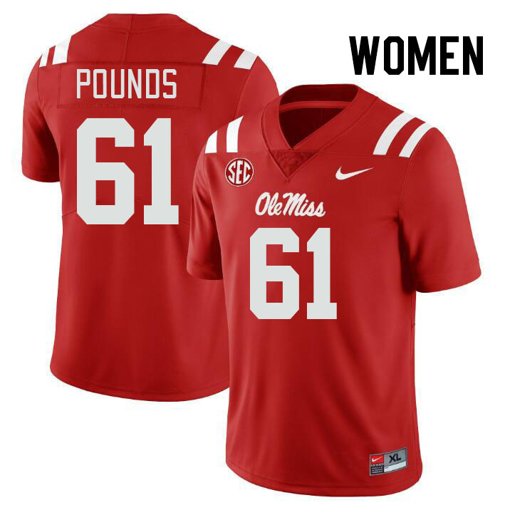 Women #61 Diego Pounds Ole Miss Rebels College Football Jerseys Stitched-Red